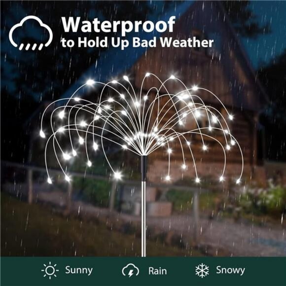 Solar Outdoor Garden Lights, 2 Pack 180 LED Copper Wire Solar Firework Lights - Picture 3 of 7